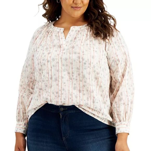 Style & Co Plus Size Metallic-Striped Top (Only Cream Left) - Picture 1 of 5